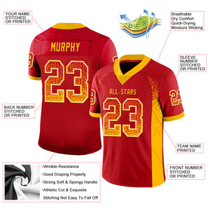 Custom Red Gold-White Mesh Drift Fashion Football Jersey