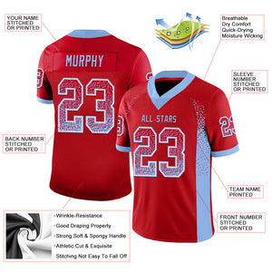 Custom Red Light Blue-White Mesh Drift Fashion Football Jersey