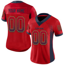 Load image into Gallery viewer, Custom Red Navy-Old Gold Mesh Drift Fashion Football Jersey
