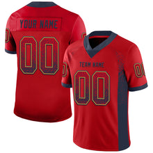 Load image into Gallery viewer, Custom Red Navy-Old Gold Mesh Drift Fashion Football Jersey
