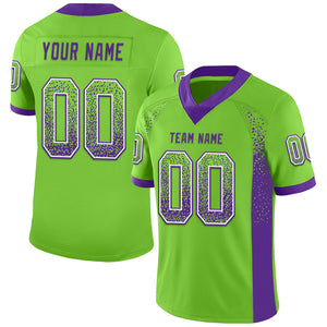 Custom Neon Green Purple-White Mesh Drift Fashion Football Jersey