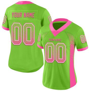 Custom Neon Green Pink-White Mesh Drift Fashion Football Jersey