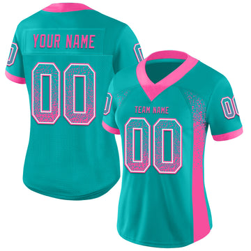 Custom Aqua Pink-White Mesh Drift Fashion Football Jersey