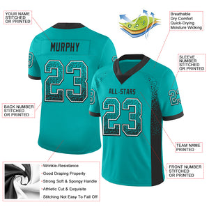 Custom Aqua Black-White Mesh Drift Fashion Football Jersey