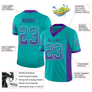 Custom Aqua Purple-White Mesh Drift Fashion Football Jersey