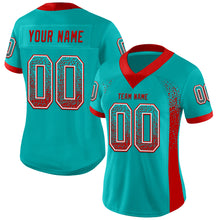 Загрузить изображение в средство просмотра галереи, Custom Aqua Red-White Mesh Drift Fashion Football Jersey
