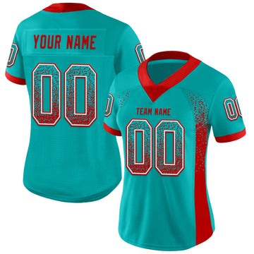 Custom Aqua Red-White Mesh Drift Fashion Football Jersey