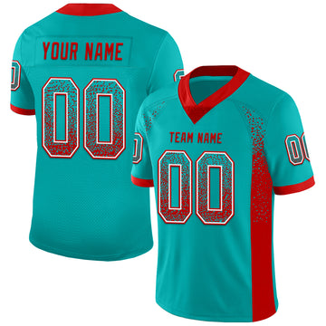 Custom Aqua Red-White Mesh Drift Fashion Football Jersey