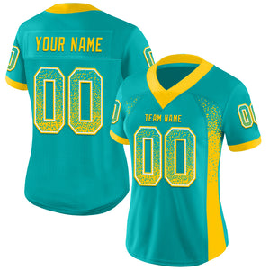 Custom Aqua Yellow-White Mesh Drift Fashion Football Jersey