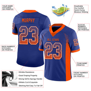 Custom Royal Orange-White Mesh Drift Fashion Football Jersey