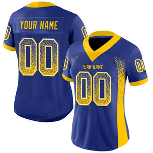 Custom Royal Yellow-White Mesh Drift Fashion Football Jersey