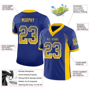 Custom Royal Yellow-White Mesh Drift Fashion Football Jersey