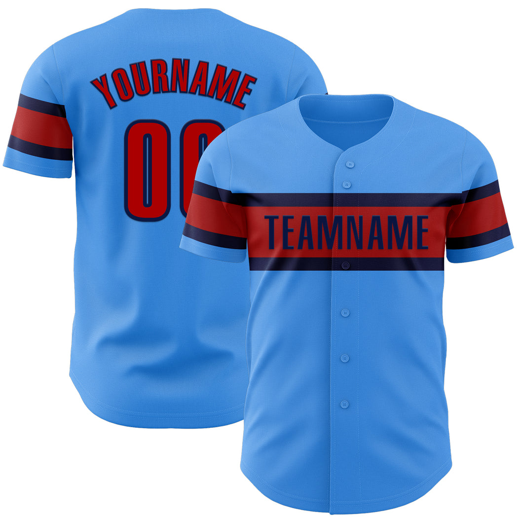 Custom Electric Blue Red-Navy Authentic Baseball Jersey