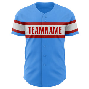 Custom Electric Blue Red-White Authentic Baseball Jersey