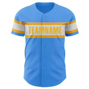 Custom Electric Blue White-Gold Authentic Baseball Jersey