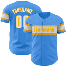 Загрузить изображение в средство просмотра галереи, Custom Electric Blue White-Gold Authentic Baseball Jersey
