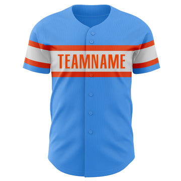 Custom Electric Blue Orange-White Authentic Baseball Jersey