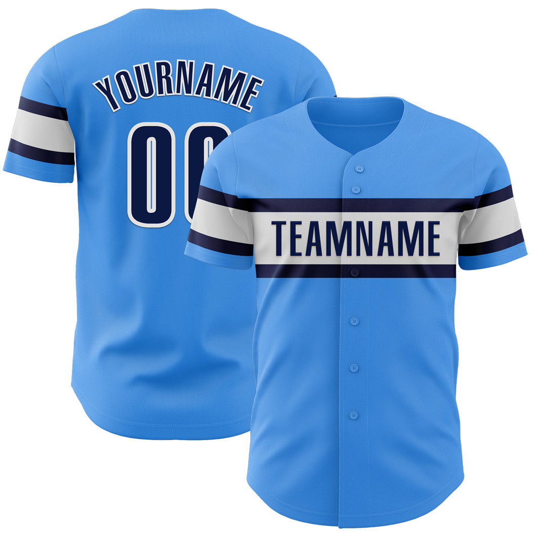 Custom Electric Blue Navy-White Authentic Baseball Jersey