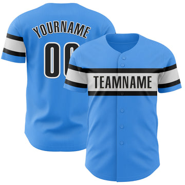 Custom Electric Blue Black-White Authentic Baseball Jersey