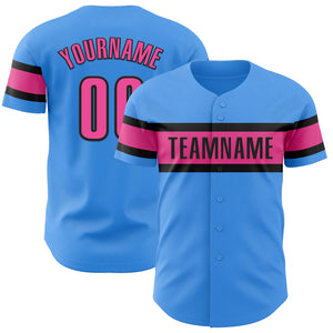 Custom Electric Blue Pink-Black Authentic Baseball Jersey