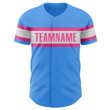 Charger l&#39;image dans la galerie, Custom Electric Blue Pink-White Authentic Baseball Jersey
