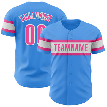 Custom Electric Blue Pink-White Authentic Baseball Jersey