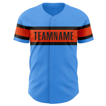 Custom Electric Blue Orange-Black Authentic Baseball Jersey