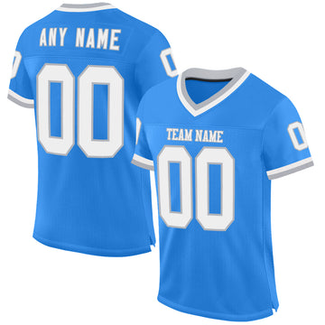 Custom Powder Blue White-Gray Mesh Authentic Throwback Football Jersey