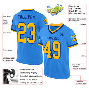 Custom Powder Blue Gold-Royal Mesh Authentic Throwback Football Jersey