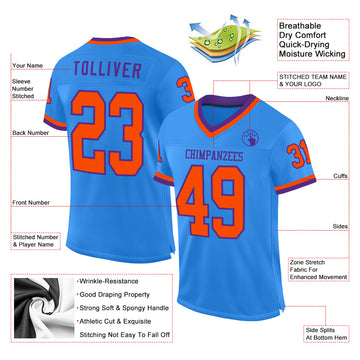 Custom Powder Blue Orange-Purple Mesh Authentic Throwback Football Jersey