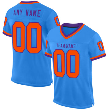 Custom Powder Blue Orange-Purple Mesh Authentic Throwback Football Jersey