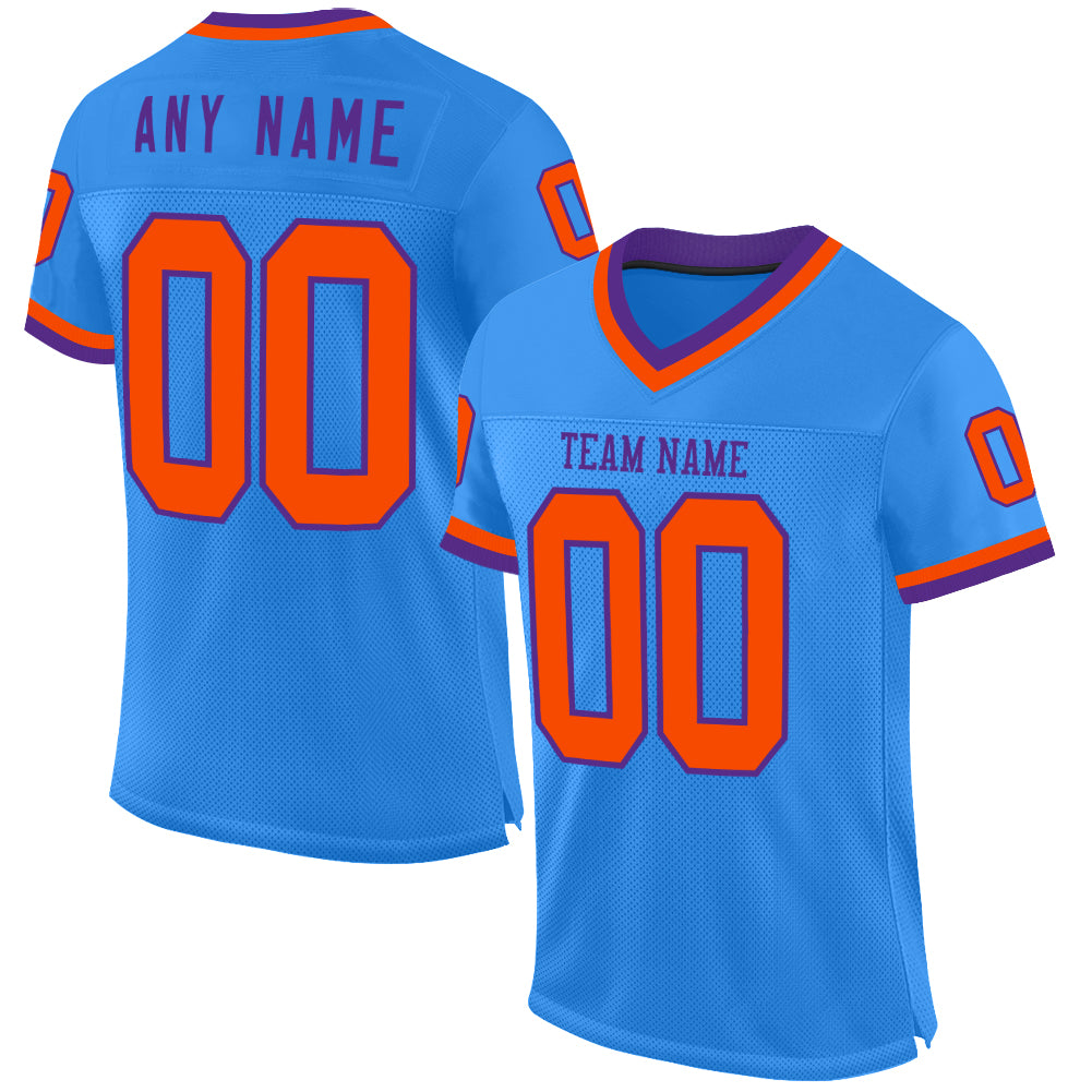 Custom Powder Blue Orange-Purple Mesh Authentic Throwback Football Jersey