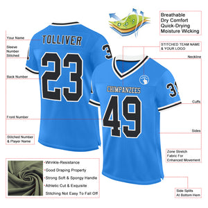 Custom Powder Blue Black-White Mesh Authentic Throwback Football Jersey