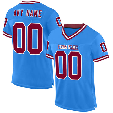 Custom Powder Blue Maroon-White Mesh Authentic Throwback Football Jersey