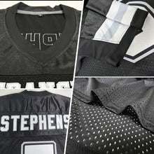 Load image into Gallery viewer, Custom Black White-Silver Mesh Authentic Football Jersey
