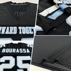 Custom Black White-Light Blue Mesh Authentic Football Jersey