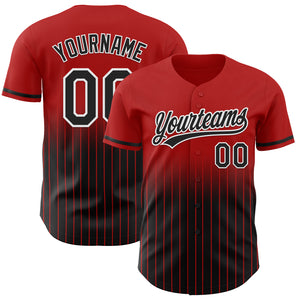 Custom Red Pinstripe Black-White Authentic Fade Fashion Baseball Jersey