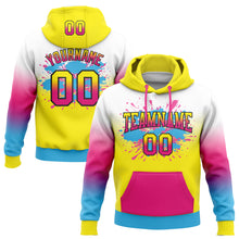 Загрузить изображение в средство просмотра галереи, Custom Stitched White Light Yellow Hot Pink Sky Blue-Black Fade Fashion Splash Sports Pullover Sweatshirt Hoodie
