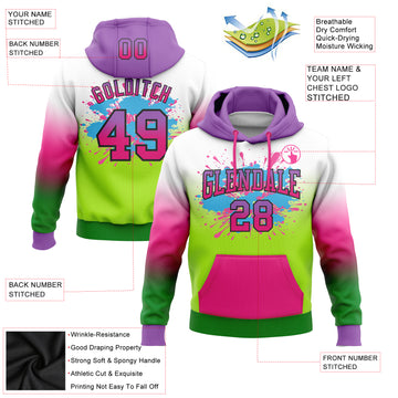 Custom Stitched White Medium Purple Hot Pink Grass Green-Black Fade Fashion Splash Sports Pullover Sweatshirt Hoodie