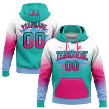 Загрузить изображение в средство просмотра галереи, Custom Stitched White Aqua Hot Pink Light Blue-Black Fade Fashion Splash Sports Pullover Sweatshirt Hoodie
