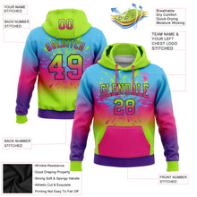 Загрузить изображение в средство просмотра галереи, Custom Stitched Sky Blue Neon Green Hot Pink Purple-Black Fade Fashion Splash Sports Pullover Sweatshirt Hoodie
