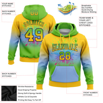 Custom Stitched Yellow Aurora Green Light Blue-Black Fade Fashion Splash Sports Pullover Sweatshirt Hoodie