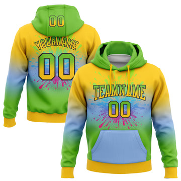 Custom Stitched Yellow Aurora Green Light Blue-Black Fade Fashion Splash Sports Pullover Sweatshirt Hoodie