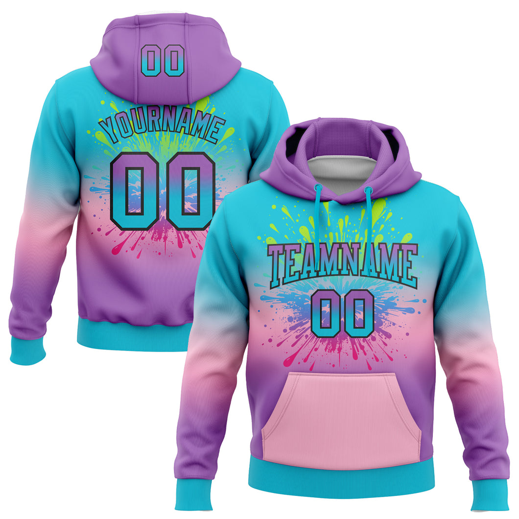 Custom Stitched Lakes Blue Medium Purple Light Pink-Black Fade Fashion Splash Sports Pullover Sweatshirt Hoodie