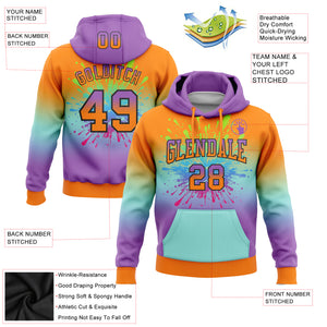 Custom Stitched Bay Orange Medium Purple Ice Blue-Black Fade Fashion Splash Sports Pullover Sweatshirt Hoodie