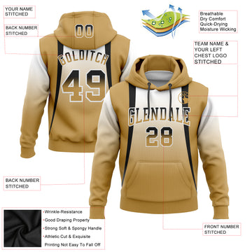 Custom Stitched White Black-Old Gold Fade Fashion Line Sports Pullover Sweatshirt Hoodie