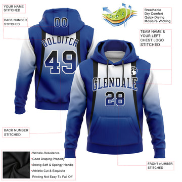 Custom Stitched White Black-Royal Fade Fashion Line Sports Pullover Sweatshirt Hoodie