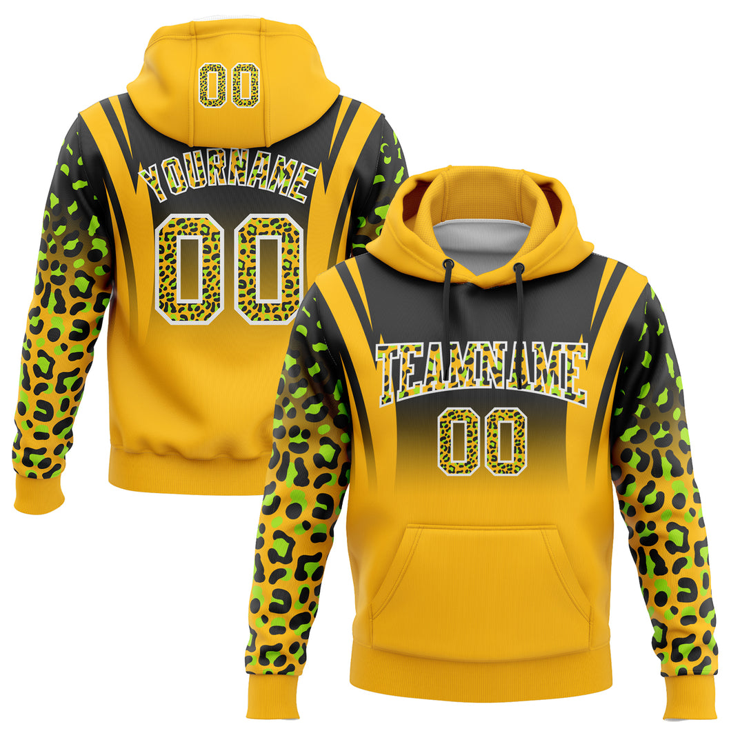 Custom Stitched Black Gold-Neon Green Fade Fashion Leopard Print Sports Pullover Sweatshirt Hoodie