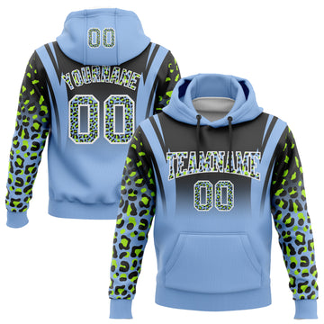 Custom Stitched Black Light Blue-Neon Green Fade Fashion Leopard Print Sports Pullover Sweatshirt Hoodie