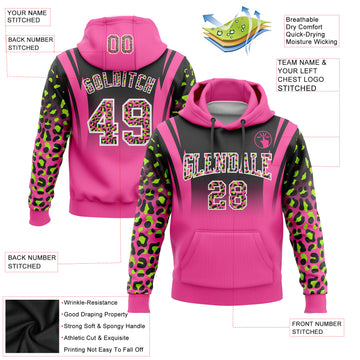 Custom Stitched Black Pink-Neon Green Fade Fashion Leopard Print Sports Pullover Sweatshirt Hoodie